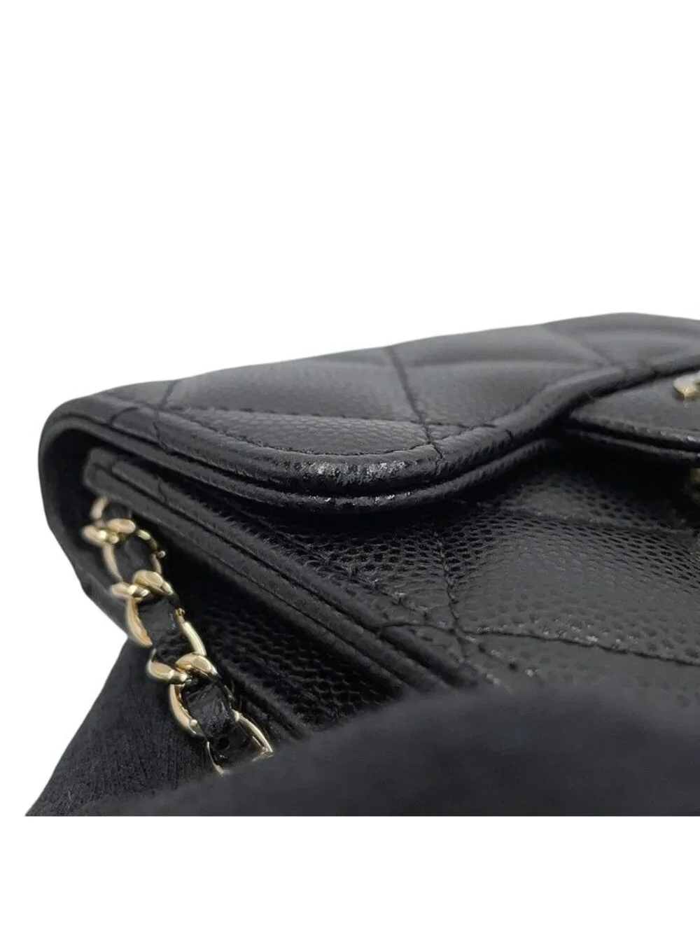 Chanel Chain Wallet Quilted CC Logo Mini Caviar Leather Black Shoulder